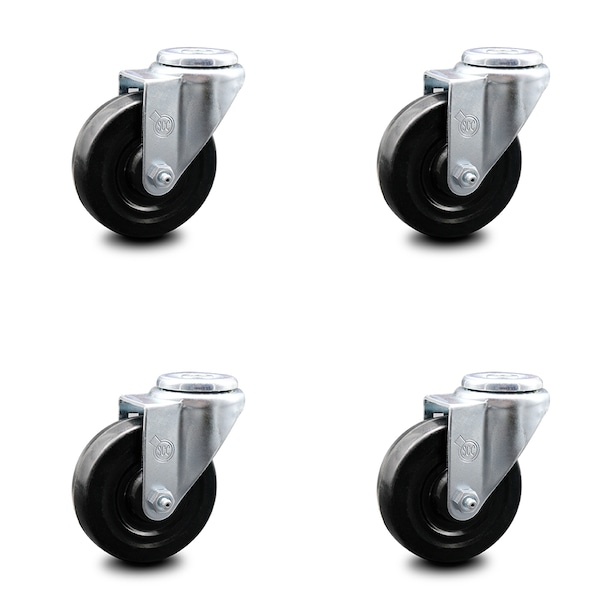 4 Inch Hard Rubber Wheel Swivel Bolt Hole Caster Set